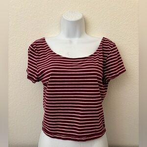 American Eagle Cotton Stretch Short Sleeve Shirt Women’s XL Red White Striped​
